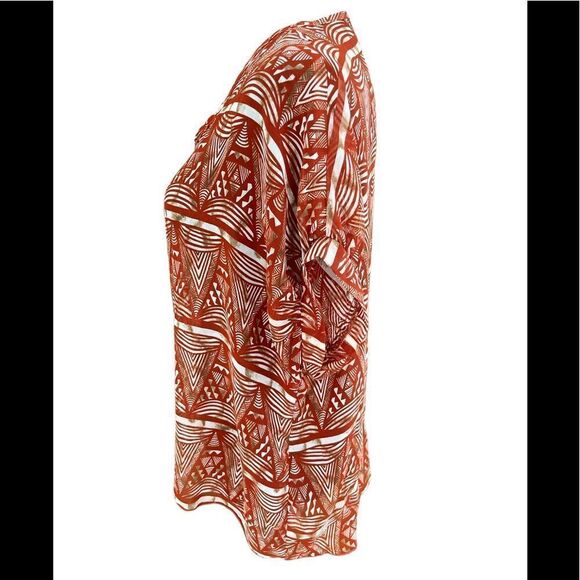 Final Touch abstract print rust/tan/white semi sheer relaxed fit top size S - Picture 2 of 5